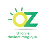 Logo OZ de couleur vert et jaune avec pour slogan : "Et la vie devient magique !"
